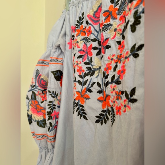 Free People Fleur du Jour Cotton Mini Dress in Light Blue Size S - Picture 4 of 8